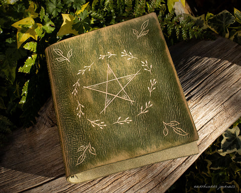 A5 green leather planner with pentagram design