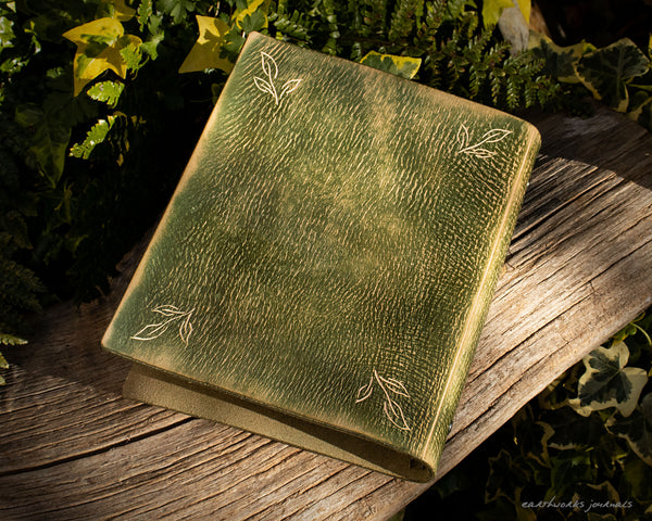 A5 green leather planner with pentagram design