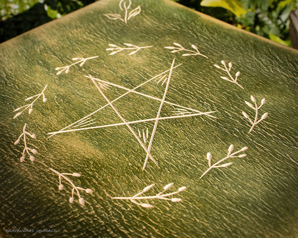 A5 green leather planner with pentagram design