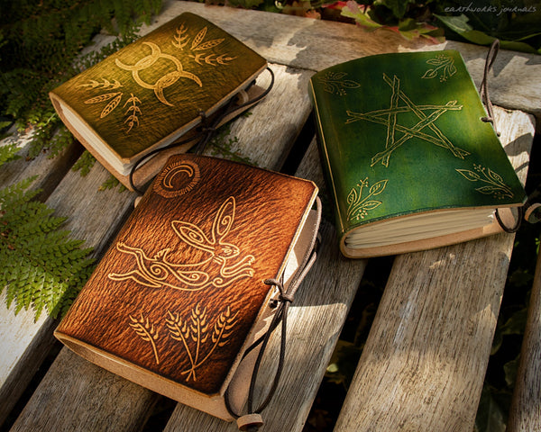 A7 folk motif leather journals - earthworks journals