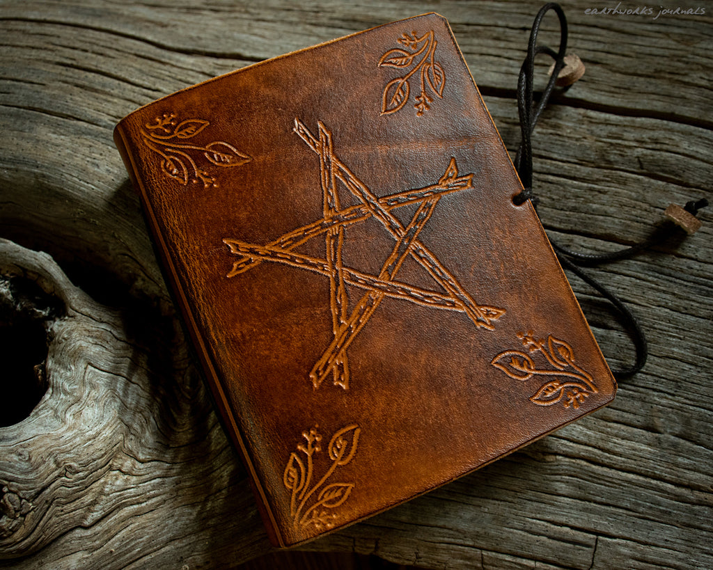 A7 folk pentagram leather journal - earthworks journals - OOAK16