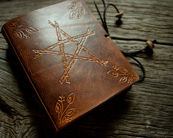 A7 folk pentagram leather journal 2 - earthworks journals - OOAK16