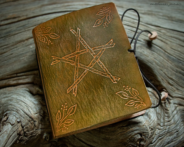 A7 folk pentagram leather journal - earthworks journals - OOAK18