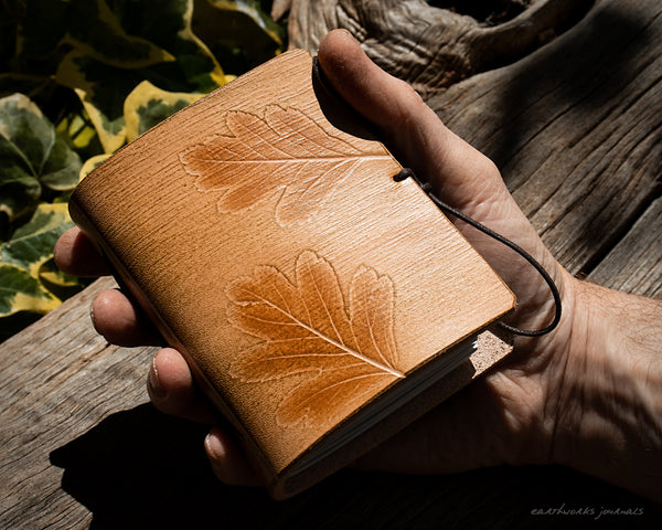 A7 hawthorn leaf leather journal 3 - earthworks journals - OOAK15