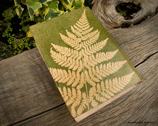 Personal size green leather fern leaf 6 ring binder 3 - earthworks journals - PSB004