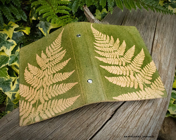 Personal size green leather fern leaf 6 ring binder 4 - earthworks journals - PSB004