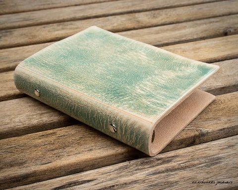 distressed sea blue leather planner