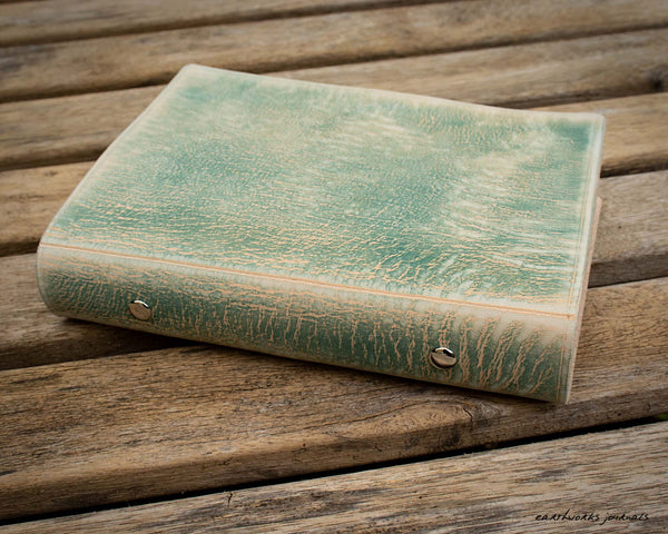 distressed sea blue leather planner