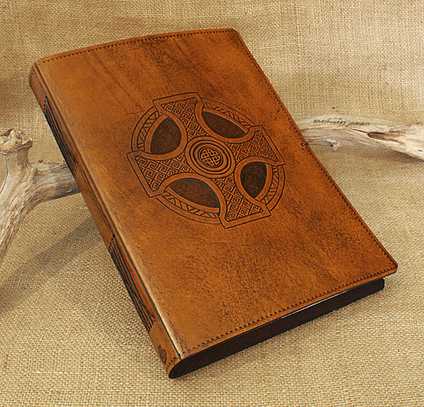 A4 brown leather journal - celtic cross design - earthworks journals A4C013