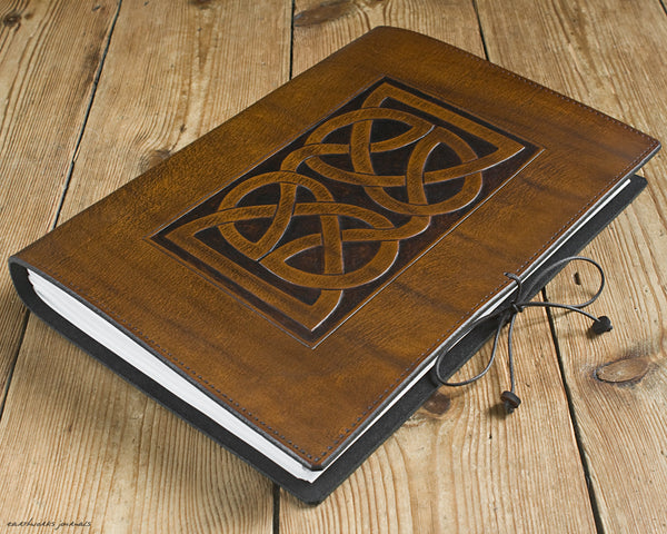A4 brown leather journal - celtic knot design 3 - earthworks journals A4C009