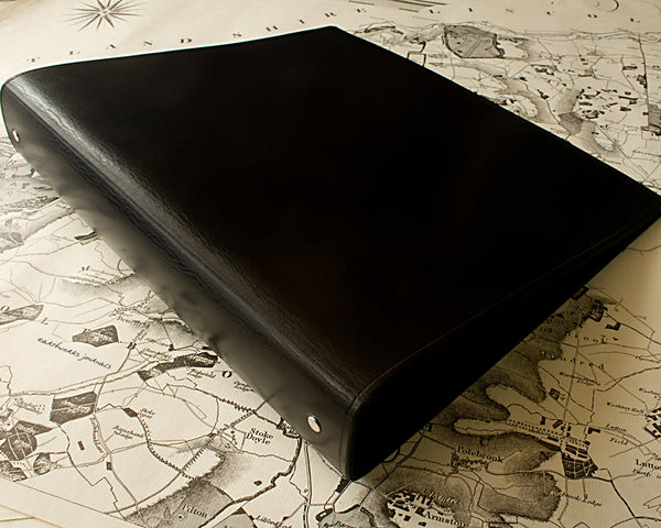 A4 black leather 4 ring binder - plain classic - earthworks journals A4B001