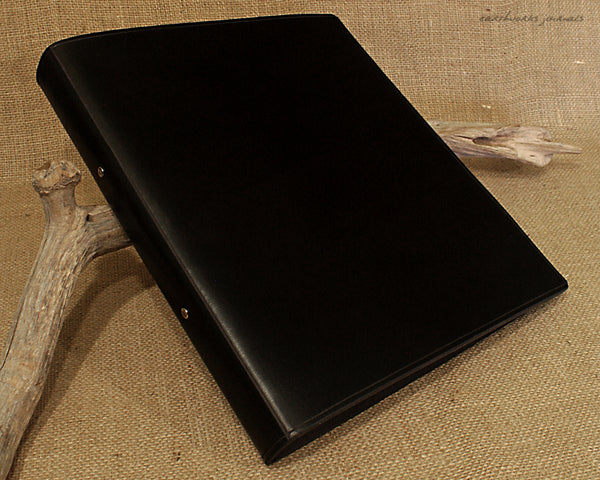 A4 black leather 2 ring binder - plain classic - earthworks journals A4B004