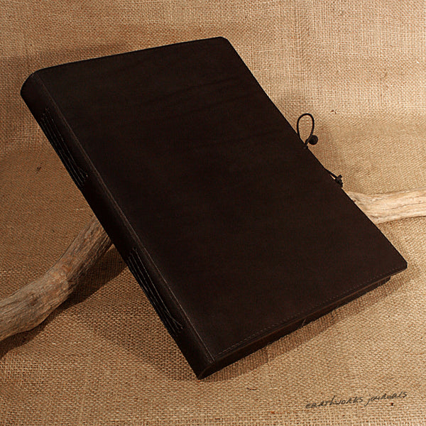 A4 black leather journal - plain classic - earthworks journals A4PC002