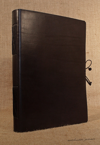 A4 black leather journal - plain classic 2 - earthworks journals A4PC002