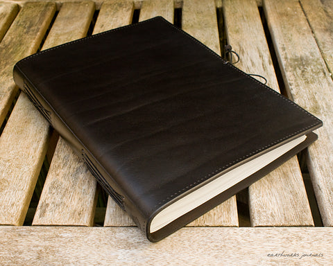 A4 black leather journal - plain classic 3 - earthworks journals A4PC002