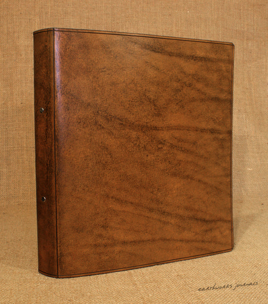 A4 brown leather 2 ring binder - plain classic 2 - earthworks journals A4B008
