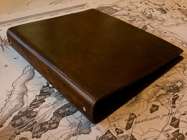 A4 dark brown leather 4 ring binder - plain classic - earthworks journals A4B003
