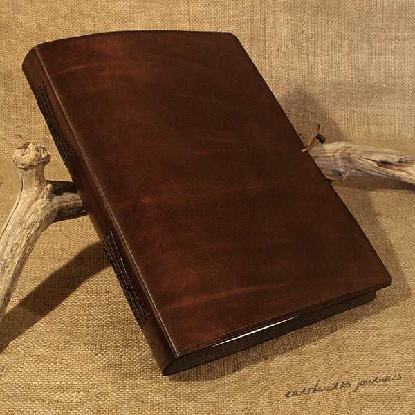 A4 dark brown leather journal - plain classic 2 - earthworks journals A4PC004