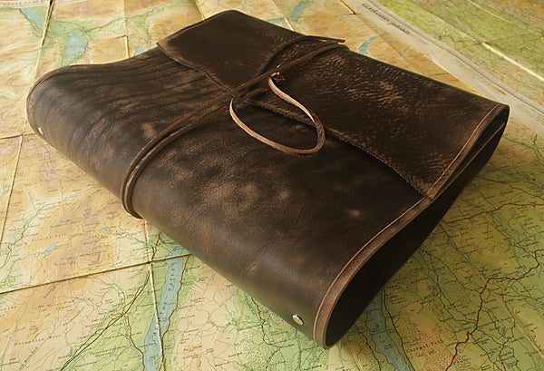A4 distressed dark brown leather ring binder - wraparound - earthworks journals - A4WB001