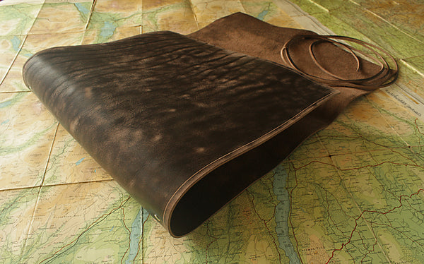 A4 distressed dark brown leather ring binder - wraparound 3 - earthworks journals - A4WB001