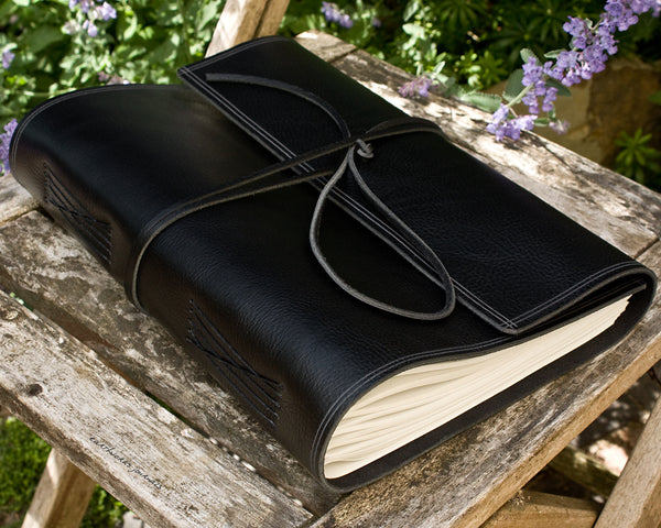A4 rugged black leather journal 3 - wraparound - earthworks journals - A4W004