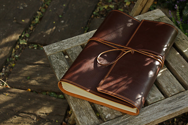 A4 rugged chestnut brown leather journal - wraparound - earthworks journals - A4W002