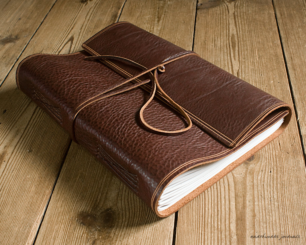 A4 rugged chestnut brown leather journal - wraparound 3 - earthworks journals - A4W002