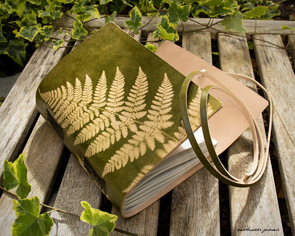 A5 fern leaf wraparound leather journal in green 5 - earthworks journals - A5W003
