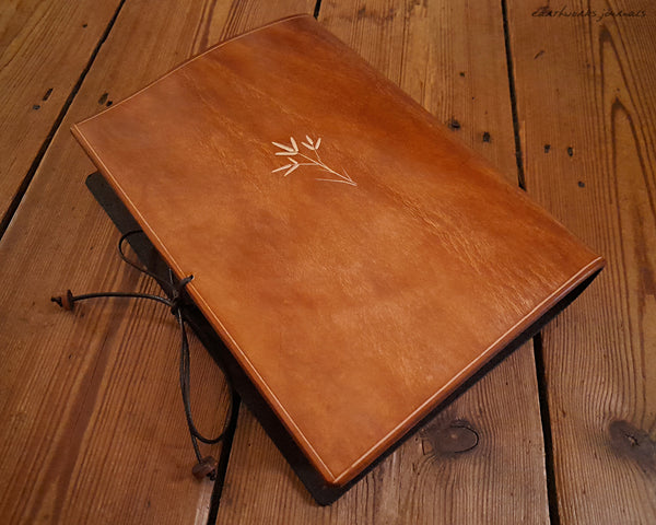 A5 brown leather journal with wild grass design 4 - earthworks journals