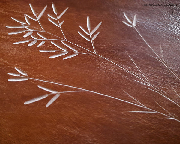 A5 brown leather journal with wild grass design 5 - earthworks journals