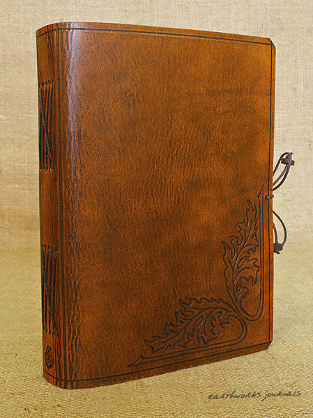 A5 brown leather journal - acanthus leaf 2 - earthworks journals - A5C031