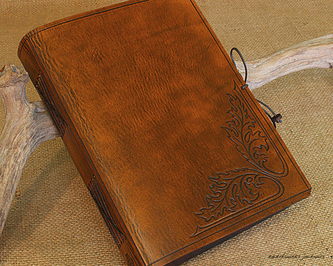 A5 brown leather journal - acanthus leaf - earthworks journals - A5C031