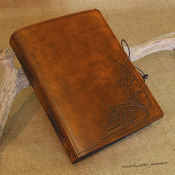 A5 brown leather journal - acanthus leaf - earthworks journals - A5C031
