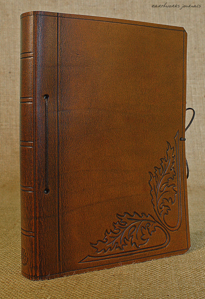 A5 brown leather journal - art nouveau acanthus leaf design 2 - earthworks journals - A5C032