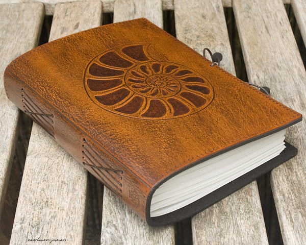 A5 brown leather journal - ammonite 2 - earthworks journals - A5C026