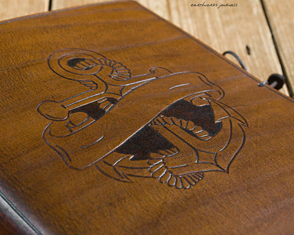A5 brown leather journal - anchor and scroll design 3 - earthworks journals - A5C037