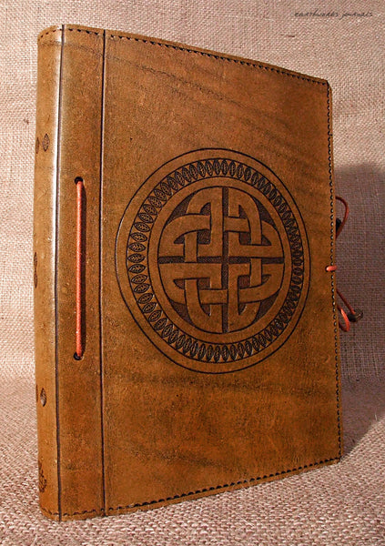 A5 brown leather journal - celtic circle knot design 2 - earthworks journals - A5C014