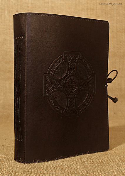 A5 black leather journal - celtic cross design 2 - earthworks journals - A5C024