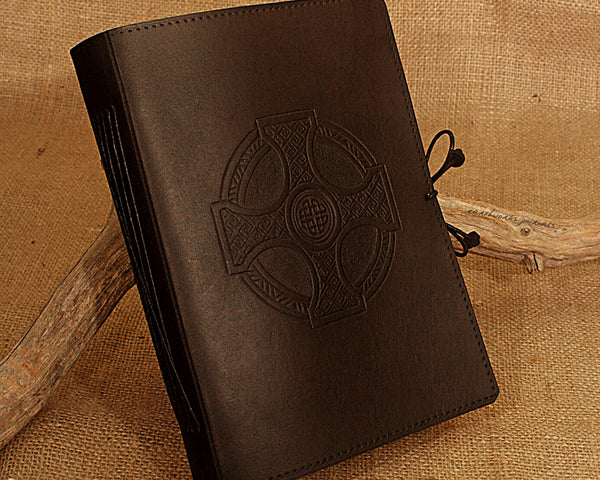 A5 black leather journal - celtic cross design - earthworks journals - A5C024
