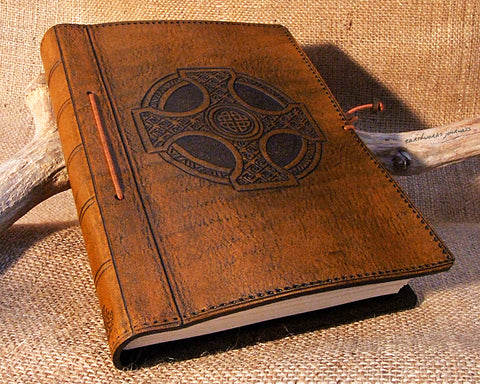 A5 brown leather journal - celtic cross design - earthworks journals - A5C012