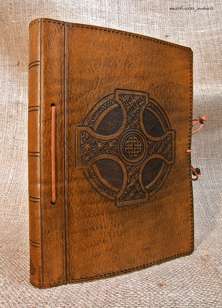 A5 brown leather journal - celtic cross design 2 - earthworks journals - A5C012