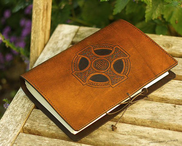A5 brown leather journal - celtic cross - earthworks journals - A5C027