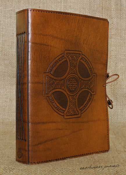 A5 brown leather journal - celtic cross 3 - earthworks journals - A5C027