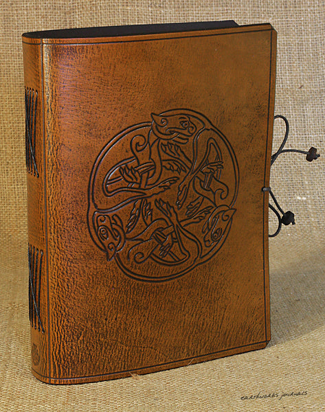 A5 brown leather journal - celtic dogs 3 - earthworks journals - A5C036