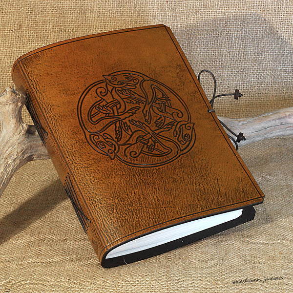 A5 brown leather journal - celtic dogs 2 - earthworks journals - A5C036
