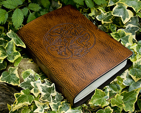 A5 brown leather journal - celtic dogs - earthworks journals - A5C036