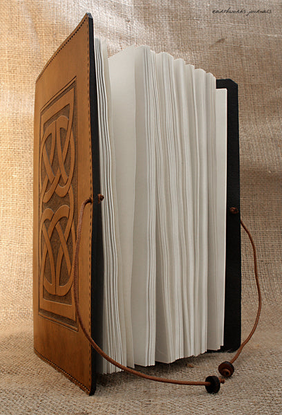 A5 brown leather journal - celtic knot open - earthworks journals - A5C017