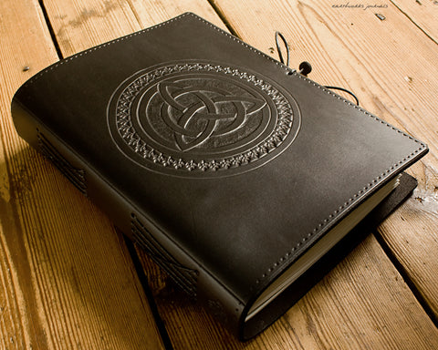 A5 black leather journal - celtic triquetra - earthworks journals - A5C046
