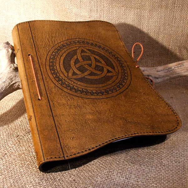 A5 brown leather journal - celtic triquetra design - earthworks journals - A5C010