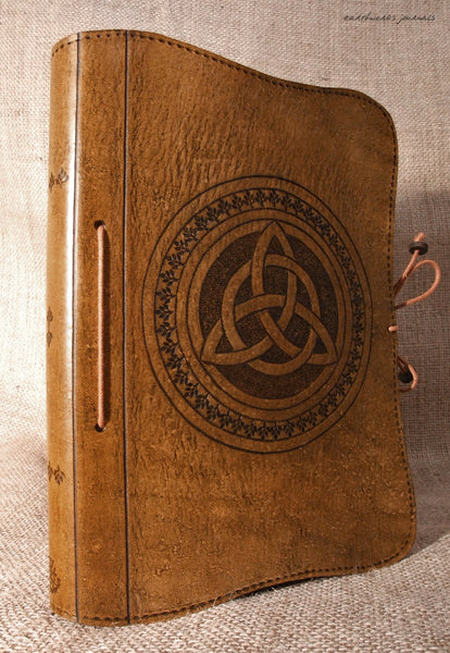 A5 brown leather journal - celtic triquetra design 2 - earthworks journals - A5C010